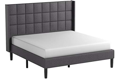 ZINUS Dori Upholstered Platform Bed Frame with Wingback Headboard / Mattress Foundation / Wood Slat Support / No Box Spring Needed / Easy Assembly, Queen