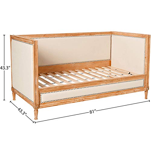 Twin Size Daybed, Harper&Bright Designs Cream Linen & Salvage Upholstered Oak Linen Padded Nail Head Trim Charlton Daybed for Living Room, Family Room, or Bedroom