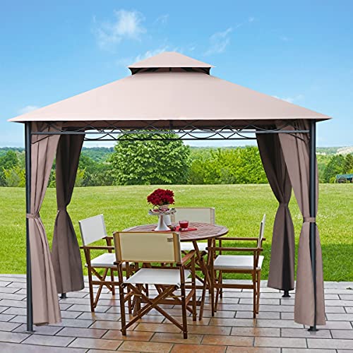 10' X 10' Gazebo Canopy Tent with Sidewall and Fabric,Patio Outdoor Tent Large BBQ Patio Grill Gazebo Party Tent,Waterproof Commercial Wedding Tent for Garden Backyard Lawns,Brown