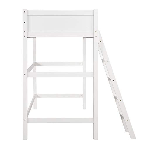Loft Bed with Ladder and Safety Rail, Hight Loft Bed Twin Size, Wooden Loft Bed Frame, Twin Size Loft Bed for Decoration of Various Rooms (White)