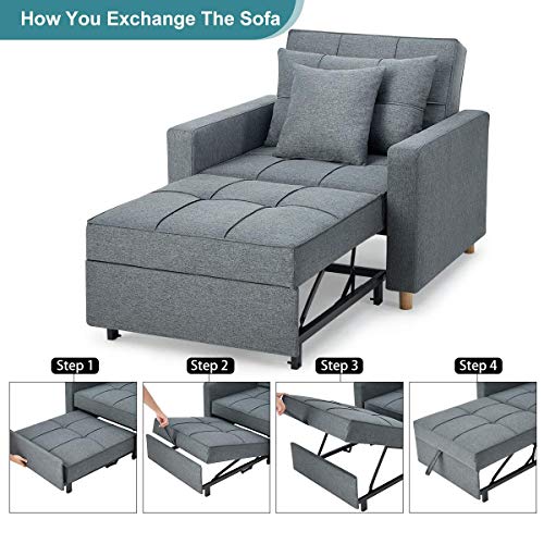 Esright Convertible Chair Bed 3-in-1, Sleeper Chair Bed, Multi-Functional Adjustable Recliner, Sofa, Bed, Single Bed Chair with Modern Linen Fabric, Dark Gray