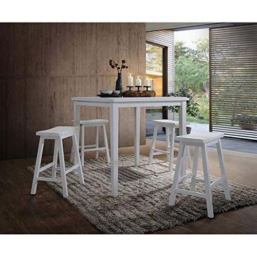Harper&Bright Designs Dining Table Sets, 5 Pieces Pack Counter Height Dining Set, Solid Wood Space-Saving Square Square Leg Dining Table with Armless Wooden Saddle Seat Chairs (White)