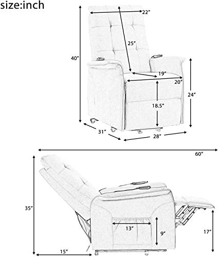 Power Lift Recliner Chair for Elderly with Massage & Vibration Electric Recliner Chair Massage Sofa Microfiber Fabric Living Room Chair with Side Pockets and Remote Control