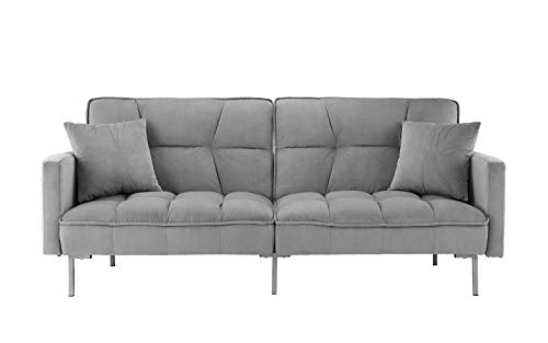 Modern Plush Tufted Velvet Splitback Living Room Futon (Light Grey)
