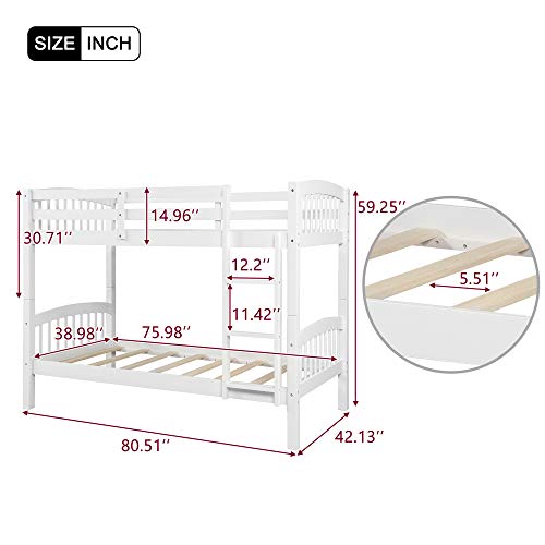 Harper&Bright Designs Bunk Bed Solid Wood Twin Over Twin Bunk Beds with Ladder (White..)