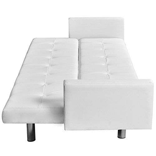 vidaXL Sofa Bed with Armrest White Artificial Leather