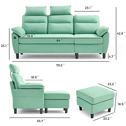 LINSY HOME Reversible Sectional Sofa Couch, L-Shaped 3-Seat Couch with USB Charging Station for Small Space, Teal
