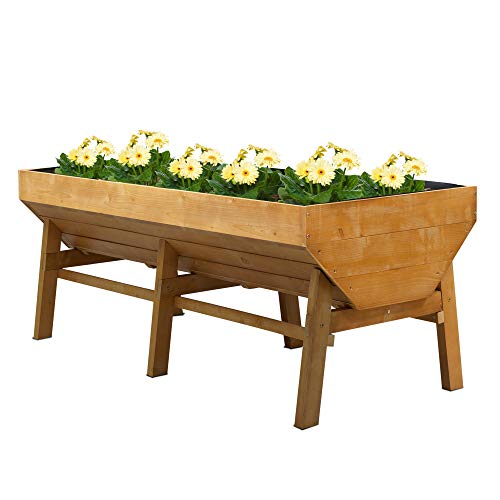 Outsunny 70'' Wooden Raised Garden Bed with Funnel Design, High Weight Capacity Planter Box with Non-Woven Fabric, Large Growing Space and Great Breathability, Natural