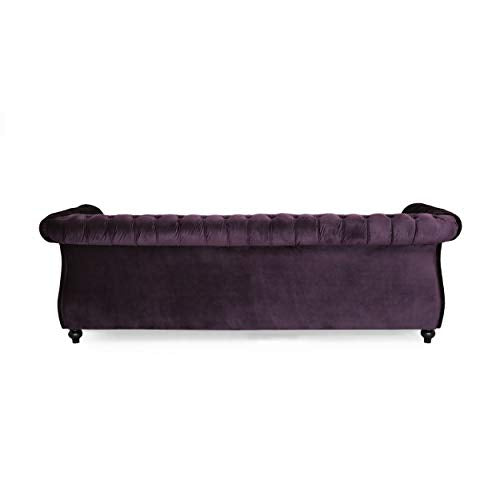 Vita Chesterfield Tufted Jewel Toned Velvet Sofa with Scroll Arms, BlackBerry