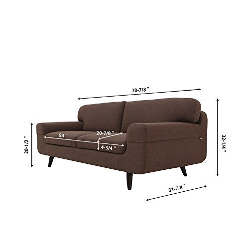 Magari Furniture Mid Century Modern Living Room Couch Fabric Upholstered Classic Three Person Sofa, Dark brown