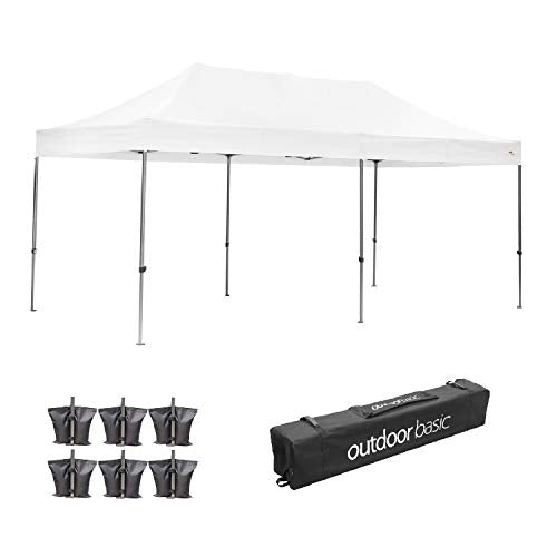 Leisurelife 100% Waterproof Pop-up Canopy Tent 10x20ft with Sand Bags, Waterproof Folding Commercial Gazebo Party Tent, PVC, White
