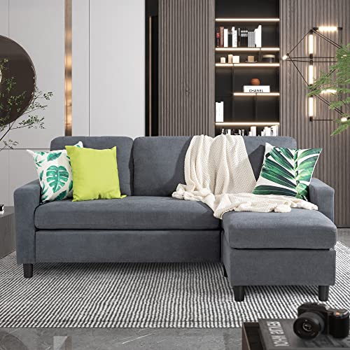JY QAQA Convertible Sectional Sofa Couch, L-Shaped Couch with Modern Linen Fabric 3-Seat Wide Reversible Chaise for Small Space(Dark Grey)