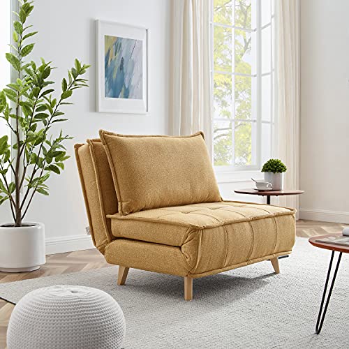 Volans Modern Modular Sectional Sofa Couch with Wood Legs, Convertible Chair 3-in-1 Multi Function Fold Down Sofa Bed with 3 Position Adjustable Backrest, 1 PCS, Yellow