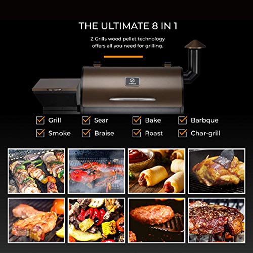 Z Grills ZPG-700D 2020 Upgrade Wood Pellet Grill & Smoker, 8 in 1 BBQ Grill Auto Temperature Control, inch Cooking Area, 700 sq in Bronze, 700 sq inch Cooking Area