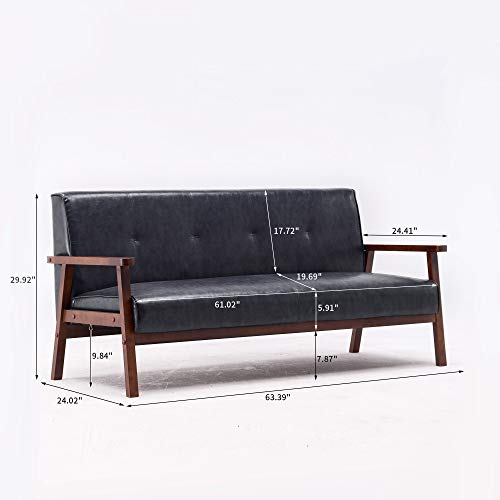 Yuventoo 3P SOFA 3-Seater Home Living Room Wooden arms Black