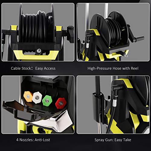 TEANDE Smart Pressure Washer 3800 PSI Electric High Powerful Touch Screen 3 Gear Level with Telescopic Handle & Hose Reel