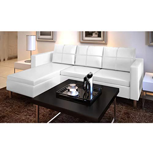 INLIFE Sectional Sofa 3-Seater Artificial Leather L-Shpe Sofa and Couch for Living Room Home Furniture Home Decor White 74