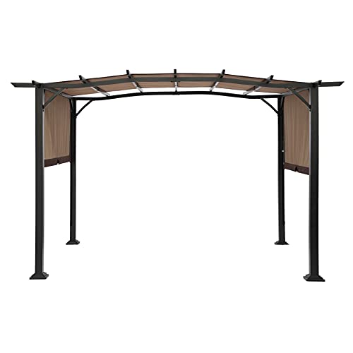 SUNA OUTDOOR Pergola 12 x 9 Ft Patio Gazebo, Outdoor Patio Sunshelter Steel Frame Pergola Retractable Canopy Shade for Backyard, Beige