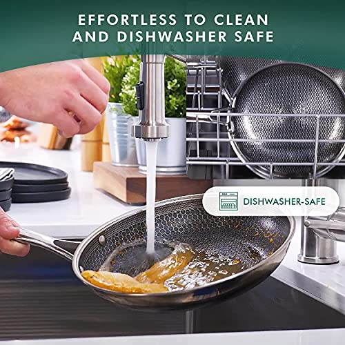 HexClad 7-Piece Hybrid Stainless Steel Cookware Set with Lids and Wok - Metal Utensil and Dishwasher Safe, Induction Ready, PFOA-Free, Easy to Clean Non Stick Fry Pan with Covers