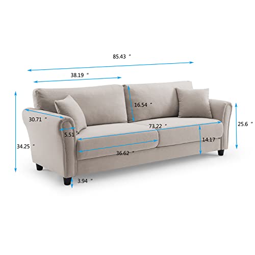 LCH Modern 85'' Sofa Linen Flared Arm Sofa with Pillowed Back Cushions Durable Upholstered Fabric,Beige White