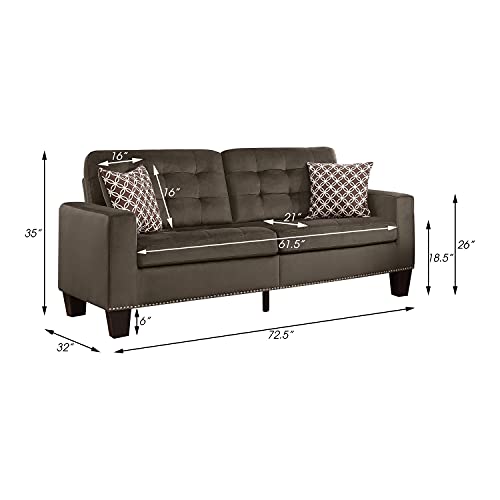 Lexicon Leighton Fabric Sofa with 2 Pillows, 72.5