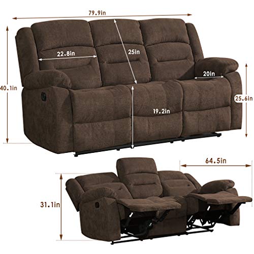 Recliner Sofa Set Sectional Sofa for Living Room Home Theater Seating Reclining Couch Sofa 3 Seater Manual Recliner Motion for Home Furniture (Brown)