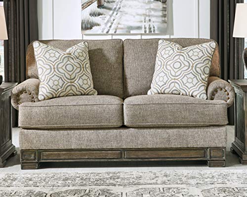 Signature Design by Ashley Einsgrove New Traditional Upholstered Loveseat with Nailhead Trim, Brown