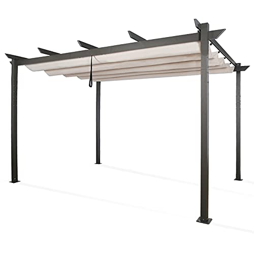 Patio Tree 10' x 13' Aluminum Pergola with Sun Shade Gazebo Beige Canopy, UV Resistant Fabric
