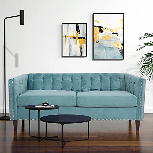 Traditional Chesterfield Loveseat Sofa Upholstered Loveseat Sofa Velvet Tufted 2 Seater Sofa Mid Century Love Seats for Small Spaces (Green)