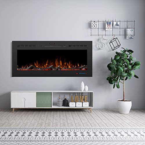 Harper & Bright Designs Electric LED Recessed Fireplace with Remote Control, Adjustable Heating and Touch Screen 1500W, 50 inch, Black
