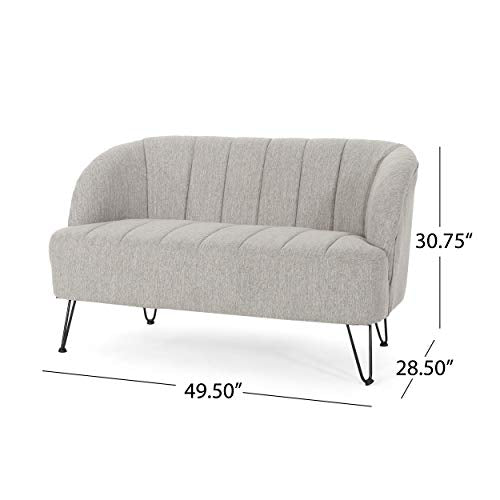 Kyra Modern Fabric Loveseat with Hairpin Legs, Light Gray