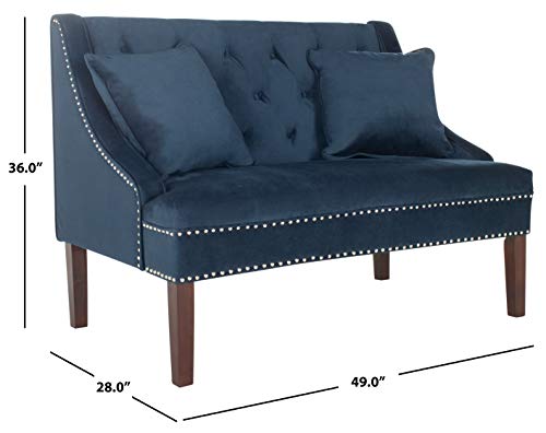 Safavieh Home Collection Zoey Navy Blue and Espresso Velvet Settee