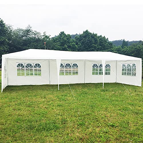 Outdoor Canopy Tent 10' x 30' Heavy Duty White Event Tent Party Wedding Waterproof Gazebo Sturdy Steel Frame Shelter w/5 Removable Sidewalls BBQ Pavilion Canopy