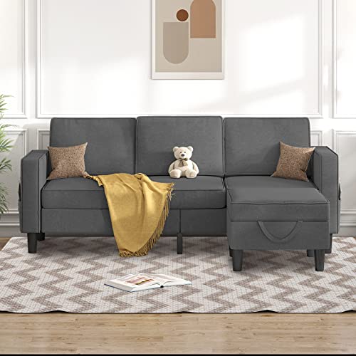 BALUS Sectional Sofas for Living Room, Sectional Couches for Living Room with Storage Ottoman, Modern Linen L Shaped Couch, Convertible Sofa for Small Living Room,Apartment and Small Space (Dark Grey)