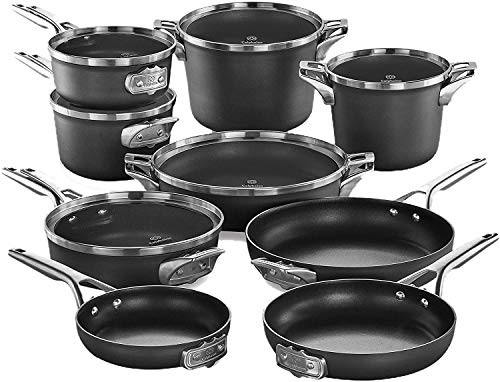 Calphalon Premier Space Saving Pots and Pans Set, 15 Piece Cookware Set, Nonstick