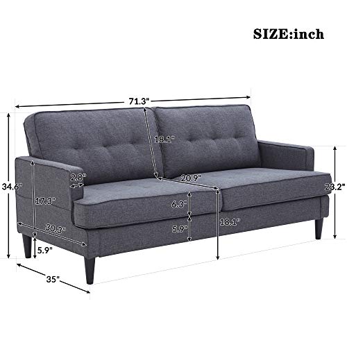 DEINPPA Modern Loveseat Sofa Couch with Linen Upholstery and Wood Legs for Compact Living Space Apartment Dorm (Gray, Loveseat)