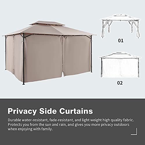 Gazebo for Patios 10x13 ft Square Tent Double Roof Tops with Curtain Screens for Outdoor Patio Garden Backyard Parties Decks Yard Lawns (Taupe, 10x13)…