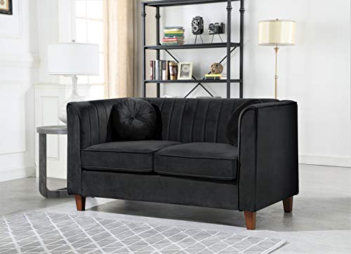 US Pride Furniture Soft Elegant High Density Foam 55'' Wide Black Velvet Chesterfield Tight Back Living Room Loveseat with Removable Cushion & Solid Wood Legs (S5530-5535) Sofas