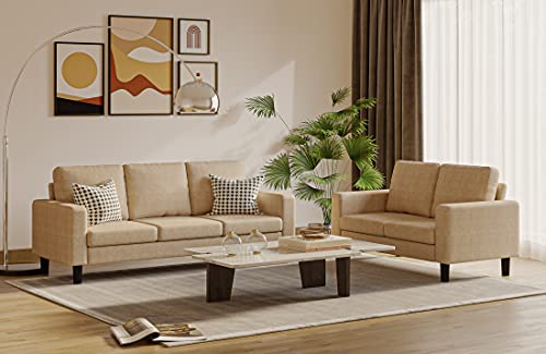 Modern 2 Piece Upholstered Sofa Set Love Seat 2 Seater and 3 Seater Sofa Couch (Beige)