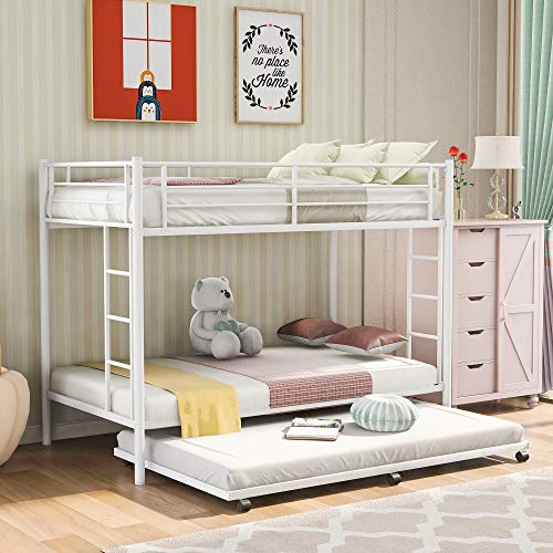 Metal Twin Over Twin Bunk Beds with Trundle Bed Twin Bunk Beds for Kids No Box Spring Required