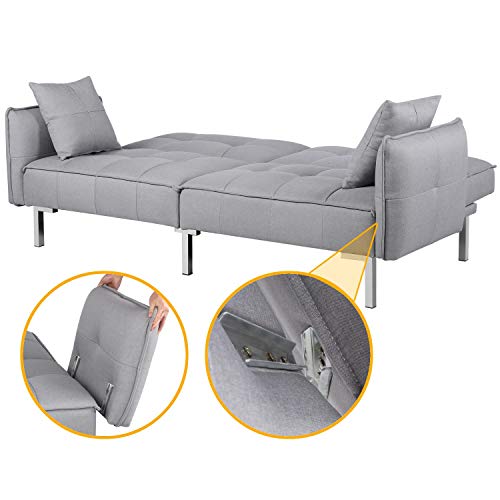 Topeakmart Futon Sofa Bed Couch with Fabric Cover Sturdy Metal Frame Adjustable Backrest Sleeper Sofa Easy to Clean Upholstery Versatile Convertible Sofa Comfortable Gray