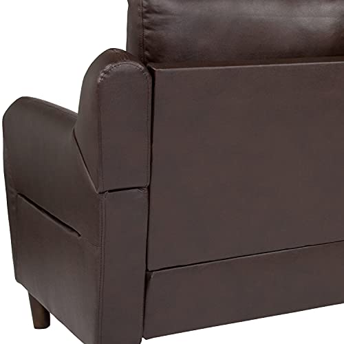 Flash Furniture Newton Hill Upholstered Bustle Back Loveseat in Brown LeatherSoft