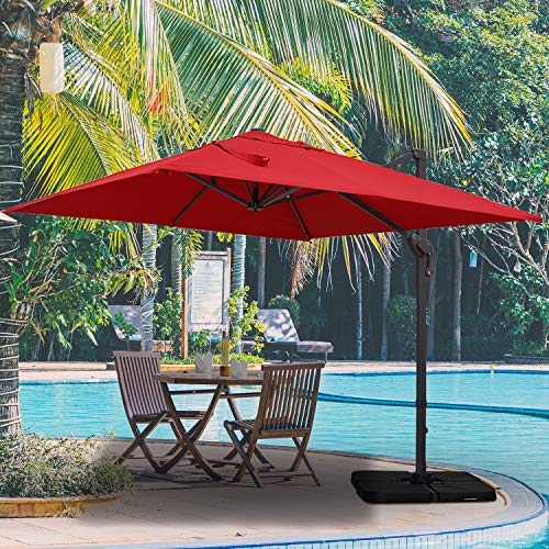 Sunnyglade 10x13ft Patio Offset Hanging Umbrella Rectangular Deluxe Outdoor Cantilever Umbrella with Easy Tilt for Garden, Backyard, Patio,Pool (Red)