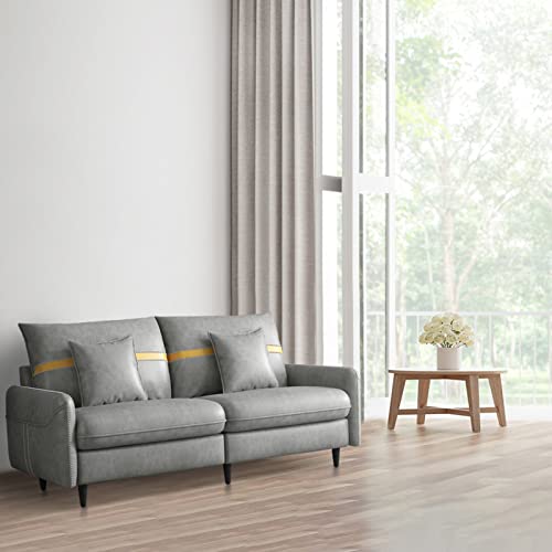 72.8 inch Sofa Couch Mid-Century 3-Seat Tufted Love Seat for Living Room Bedroom Office Apartment Dorm Studio and Small Space 2 Pillows Included (Silvery Gray)