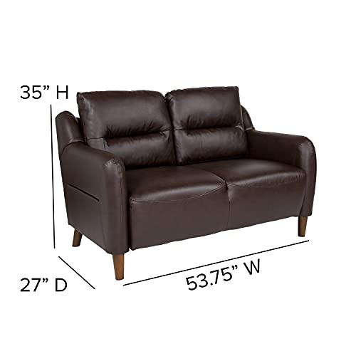 Flash Furniture Newton Hill Upholstered Bustle Back Loveseat in Brown LeatherSoft