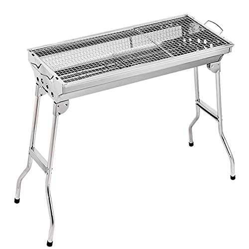 QIAOLI Large Barbecue Grill Stainless Steel BBQ Charcoal Grill Barbecue Folding Portable for Outdoor Cooking Camping Hiking Picnics (Color : A)