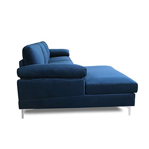 Livspace Sectional Sofa Navy Blue Velvet, Left Hand Facing