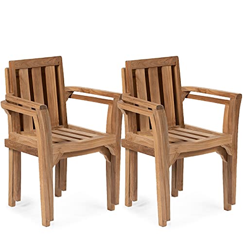 TITAN GREAT OUTDOORS Classic Teak Stacking Chair, 4 Pack, Outdoor Patio Chair, Spa or Garden Seating