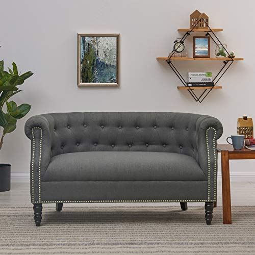 Handy Living Chesterfield Charcoal Grey Linen Loveseat