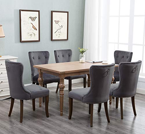Harper&Bright Designs Set of 6 Victorian Dining Chair Tufted Armless Chair Upholstered Accent Chairs (Velvet Grey)
